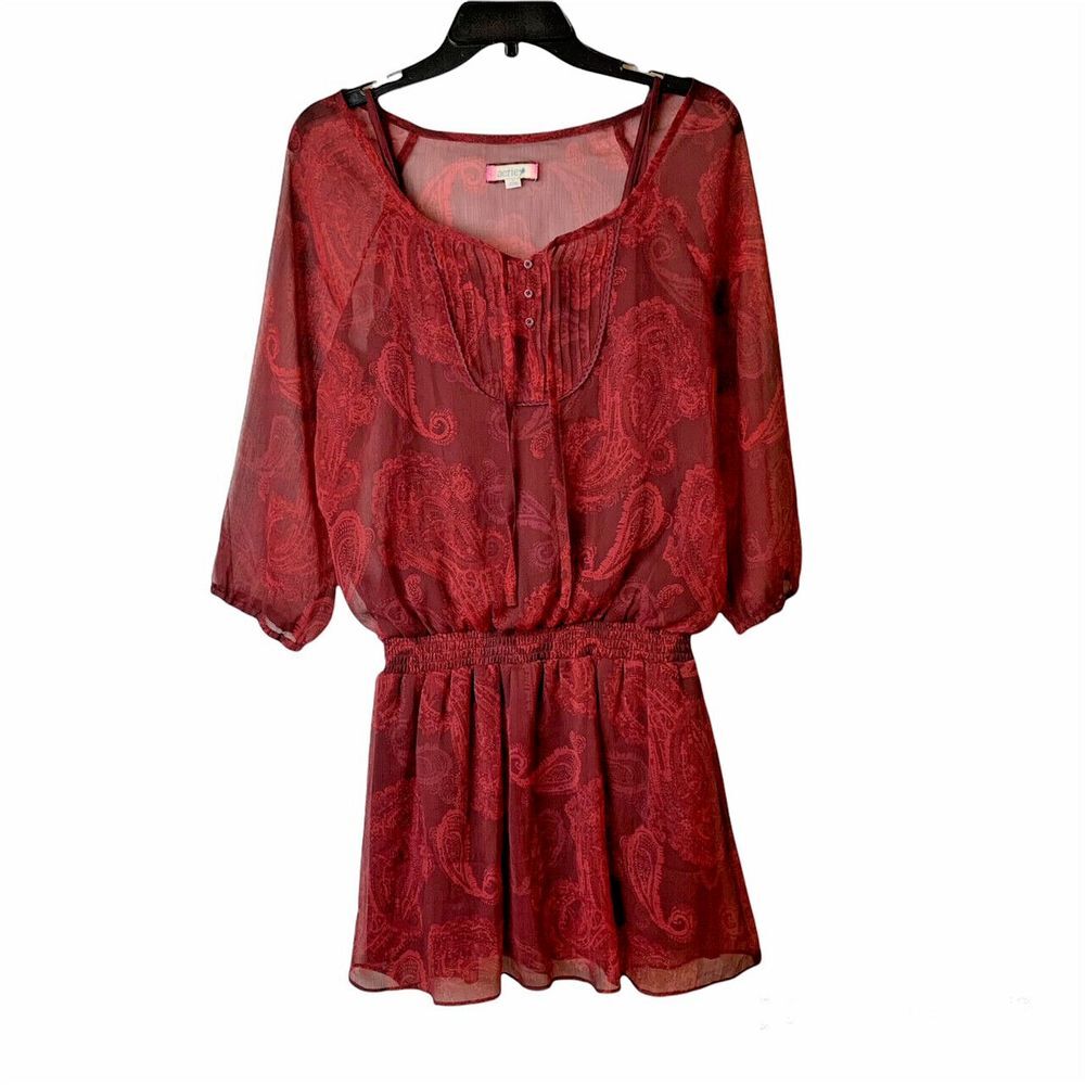 Aerie Sheer Burgundy Paisley Print Mini Short Dress‎ Small